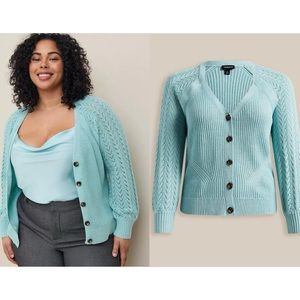 Torrid Pointelle Cardigan Balloon Sleeve Sweater size 3 22-24
